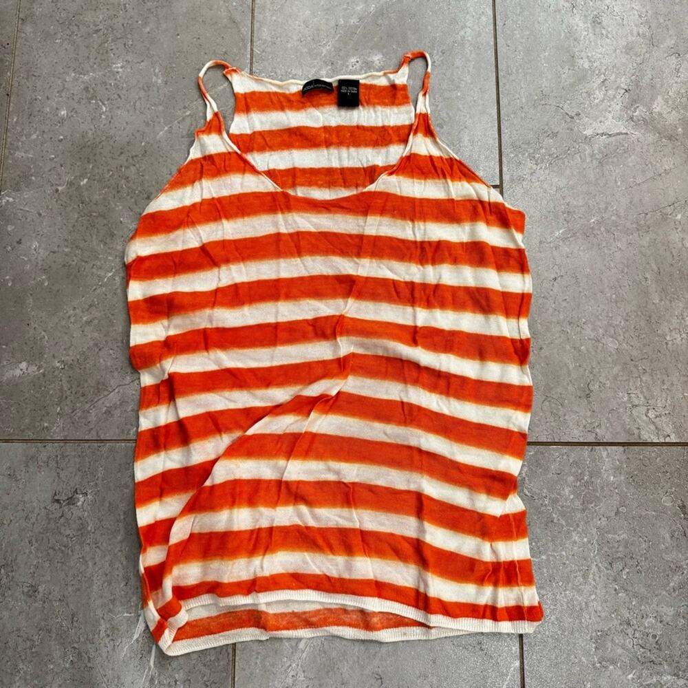 Moda International Orange and White Striped Tank Top, size L